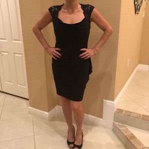 Cache Like New Black Dress with Lace and Ruching